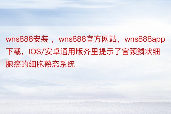 wns888安装 ，wns888官方网站，wns888app下载，IOS/安卓通用版齐里提示了宫颈鳞状细胞癌的细胞熟态系统