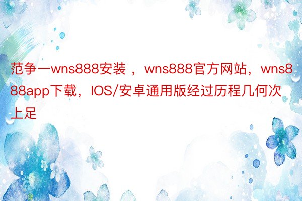 范争一wns888安装 ，wns888官方网站，wns888app下载，IOS/安卓通用版经过历程几何次上足