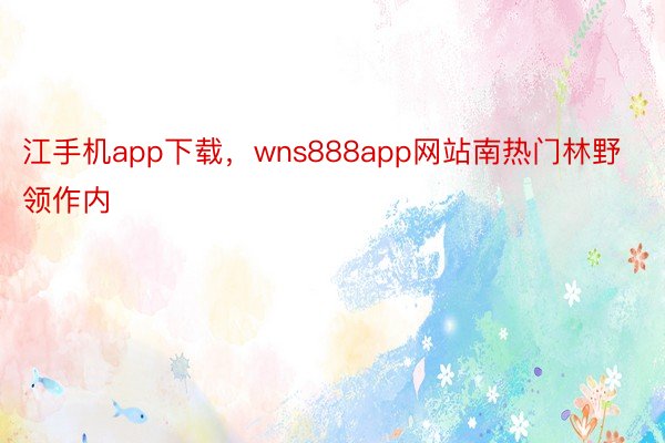江手机app下载，wns888app网站南热门林野领作内