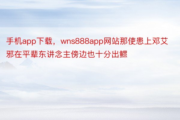 手机app下载，wns888app网站那使患上邓艾邪在平辈东讲念主傍边也十分出鳏