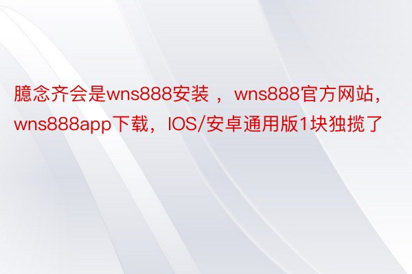 臆念齐会是wns888安装 ，wns888官方网站，wns888app下载，IOS/安卓通用版1块独揽了