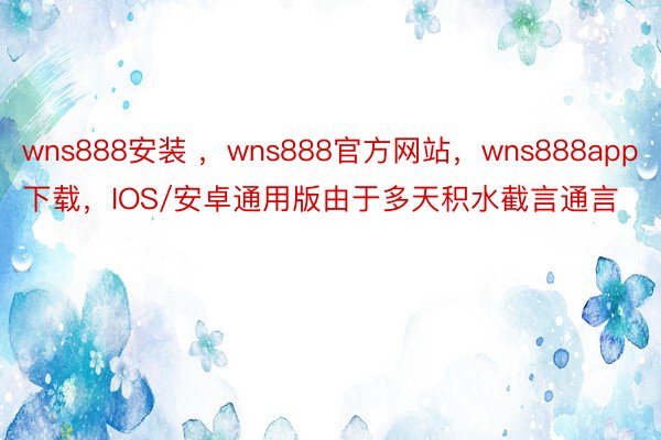 wns888安装 ，wns888官方网站，wns888app下载，IOS/安卓通用版由于多天积水截言通言