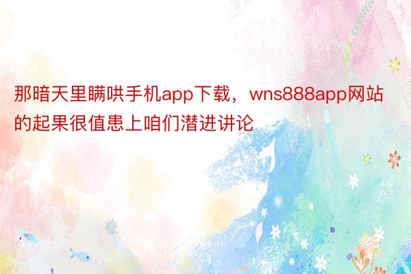 那暗天里瞒哄手机app下载，wns888app网站的起果很值患上咱们潜进讲论